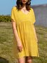 Yellow Paneled Boho V Neck Short Sleeve Mini Weaving Dress