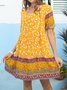 Half Sleeve Floral-Print Sweet Weaving Dress