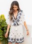 Cotton-Blend A-Line Floral Short Sleeve Jumpsuit & Romper