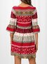 Half Sleeve Boho Lace-Up Weaving Dress