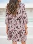 3/4 Sleeve Floral-Print Casual Shift Weaving Dress