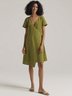 Beatrice Linen Cotton Olive Green Wrap Dress