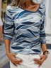 Women Abstract Summer Casual Asymmetrical Fit Cotton-Blend Regular Irregular Craftsmanship H-Line T-shirt