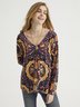 Women Paisley Autumn Casual V neck Natural 1 * Top Pullover Long sleeve Medium Elasticity T-shirt