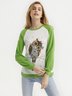 Women Spring Printed Casual Cotton-Blend Long sleeve Loose Crew Neck Regular Extended Styles Sweatshirts