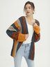 Multicolor Color-Block Patchwork Long Sleeve Knitted Cardigan