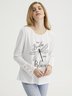 Women Casual Text Letters Autumn Buttoned Micro-Elasticity Daily Jersey Crew Neck H-Line T-shirt