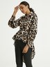 Leopard Shirt Collar Long Sleeve Irregular  Blouse