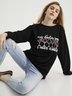 Women Casual Letter Spring Micro-Elasticity Daily Long sleeve Fit Cotton-Blend Regular Sweatshirts