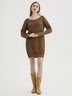 Women Basics Autumn Solid V neck Nylon Micro-Elasticity Midi Long sleeve Loose Dresses