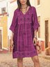 Plus Size Women Half Sleeve V-Neck Vintage Floral Casual Midi Dress
