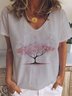 Short Sleeve V Neck Tree Print Casual T-shirt