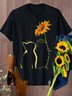 Cat Sunflower Print Short Sleeve Plus Size T-shirt