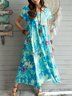 Floral Print Short Sleeve Casual Maxi Dress