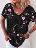 Gradient cherry flower loose holiday top T-shirt Plus Size