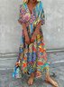 Vacation Casual Tribal Printed V-neck Regular Fit Maxi Dress