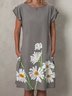 Gray Short Sleeve Floral-Print Weaving Dress