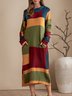 Yellow Long Sleeve Shift Solid Pockets Color-Block Sweater Dress