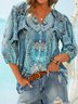 Holiday Half Sleeve Buttoned Blouse