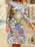 3/4 Length Sleeve Floral Print Spring & Fall V Neck Elegant Hot vacation Weaving Dress