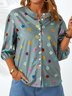 Gray Floral Printed 3/4 Sleeve Stand Collar Casual Shift Blouse