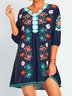 Cotton-Blend Casual Floral Weaving Dress