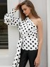 Polka Dots Elegant Autumn Polyester One Shoulder Mid-weight No Elasticity Loose Regular Tops for Women