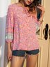 Floral-Print Casual Shift 3/4 Sleeve Top